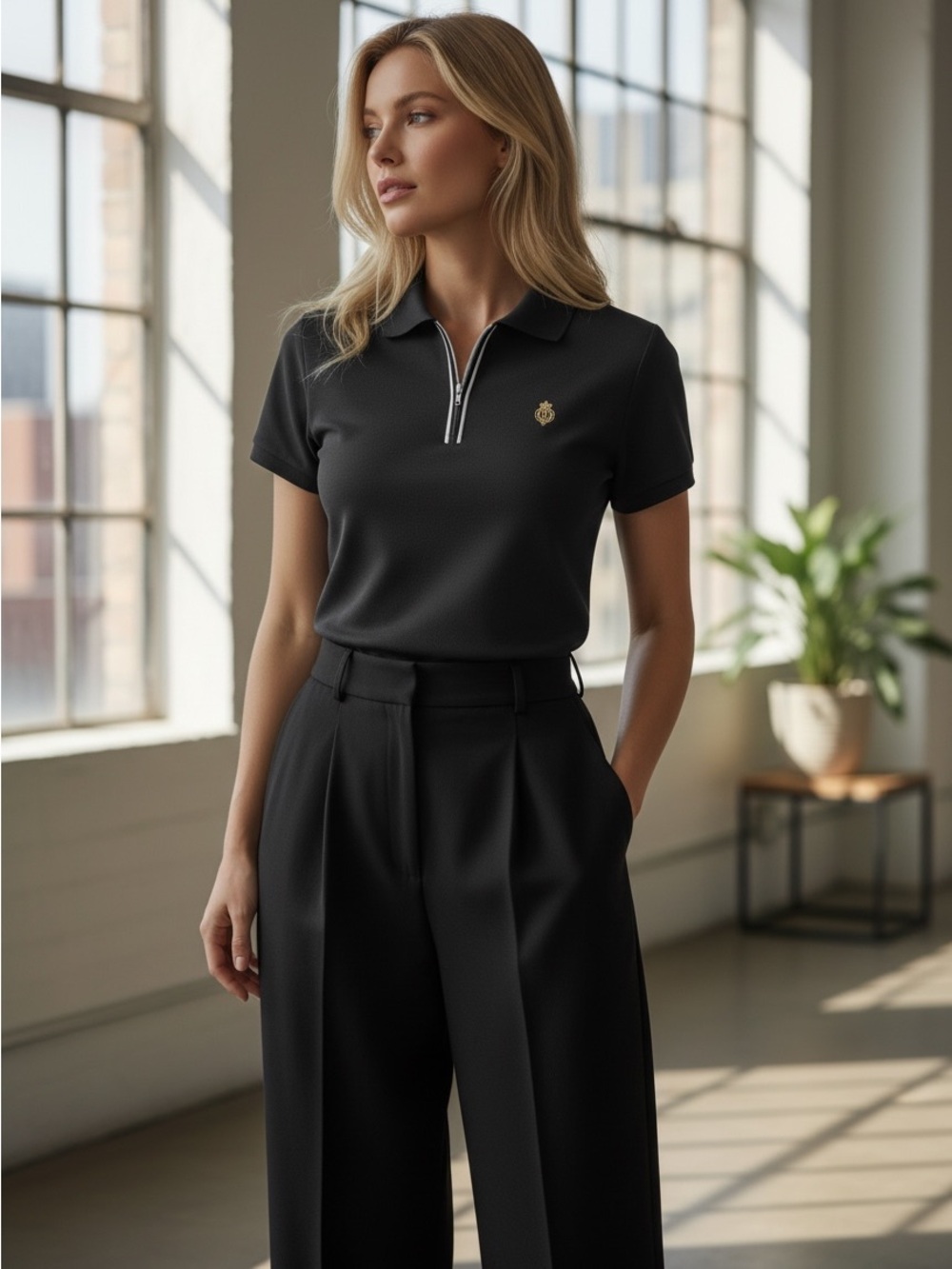 Lauren Active Ralph Lauren Black Zip Polo Size M